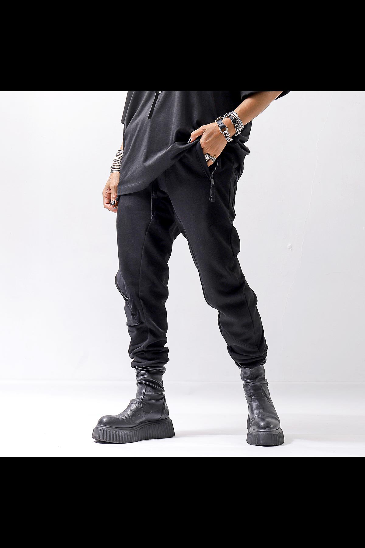 UNISEX POCKETED COTTON SWEAT RIB PANTS MST464_BLACK