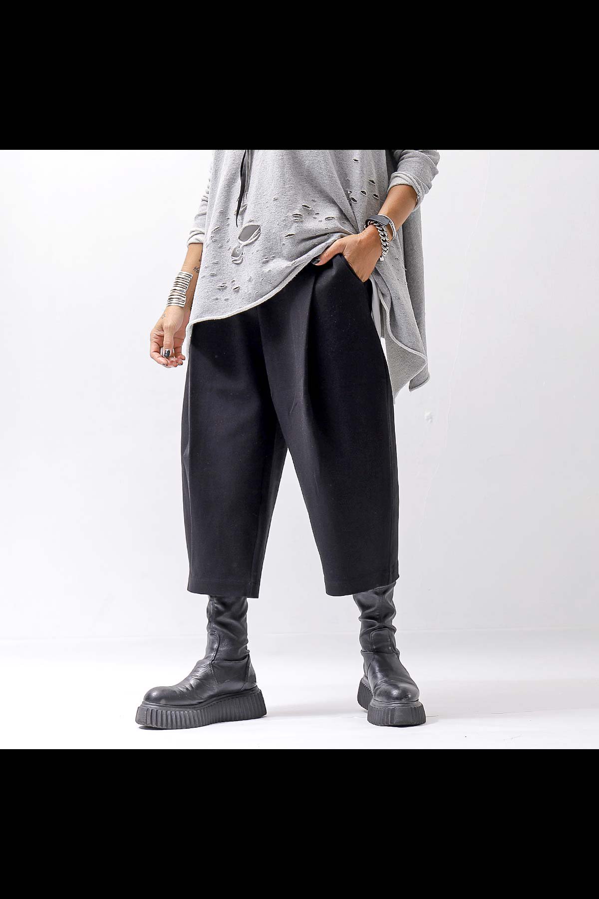 UNISEX STRETCH FRONT TUCK PANTS P118_BLACK