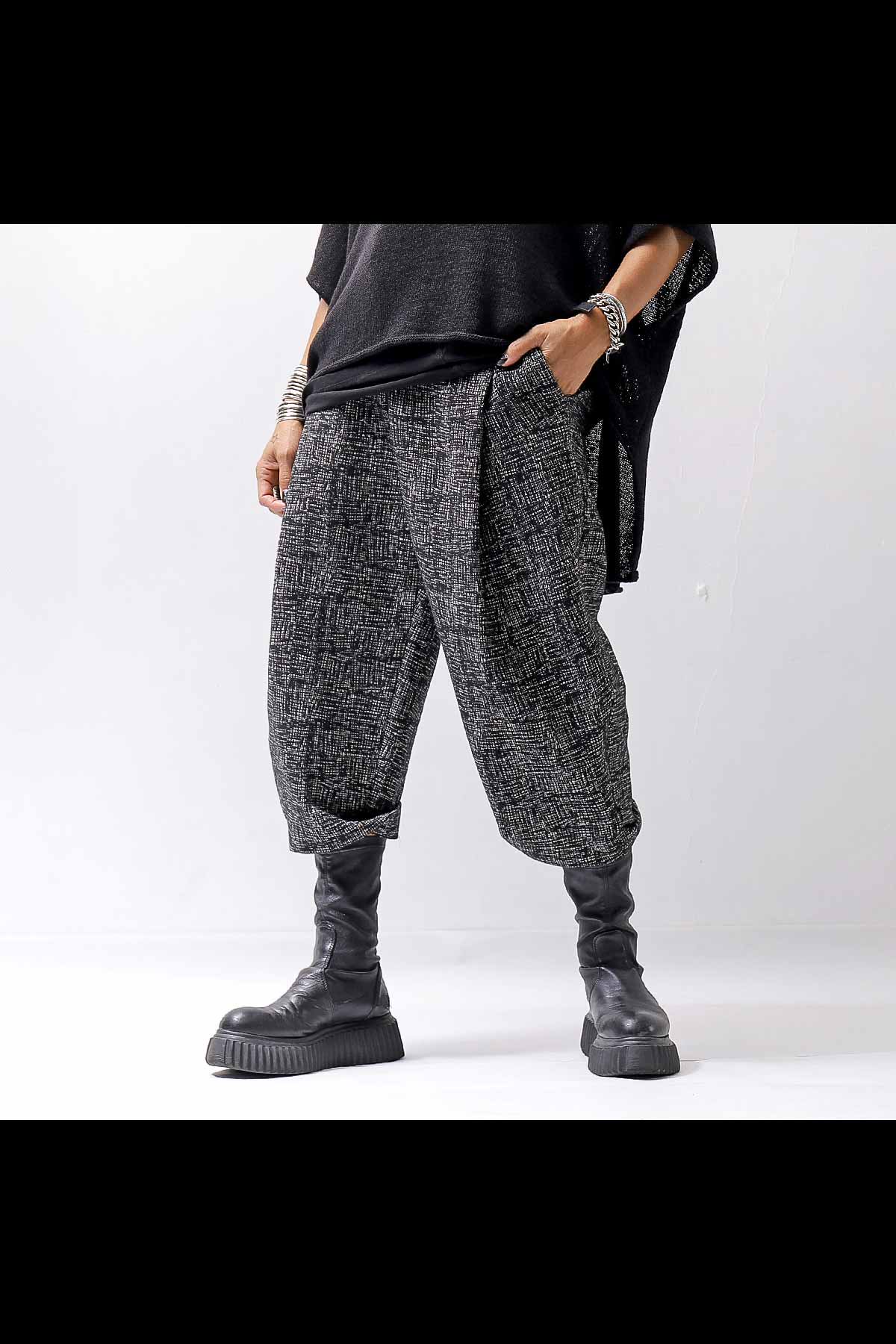 UNISEX TWEED FRONT TUCK PANTS P118_TWEED BLACK