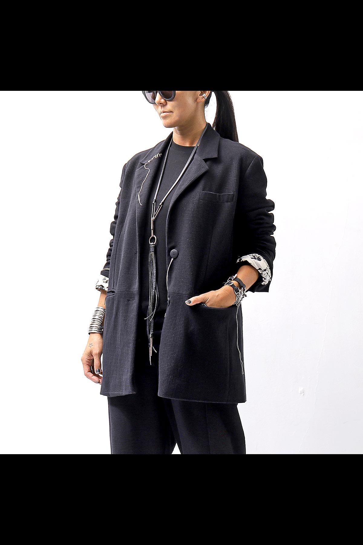 UNISEX OVERSIZED COTTON CORDUROY JACKET OGB1750_BLACK