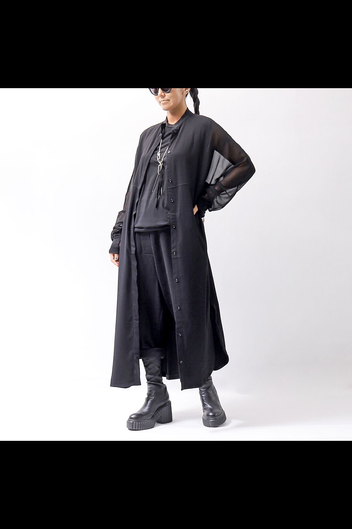 2WAY LONG CARDIGAN DRESS WD30_BLACK