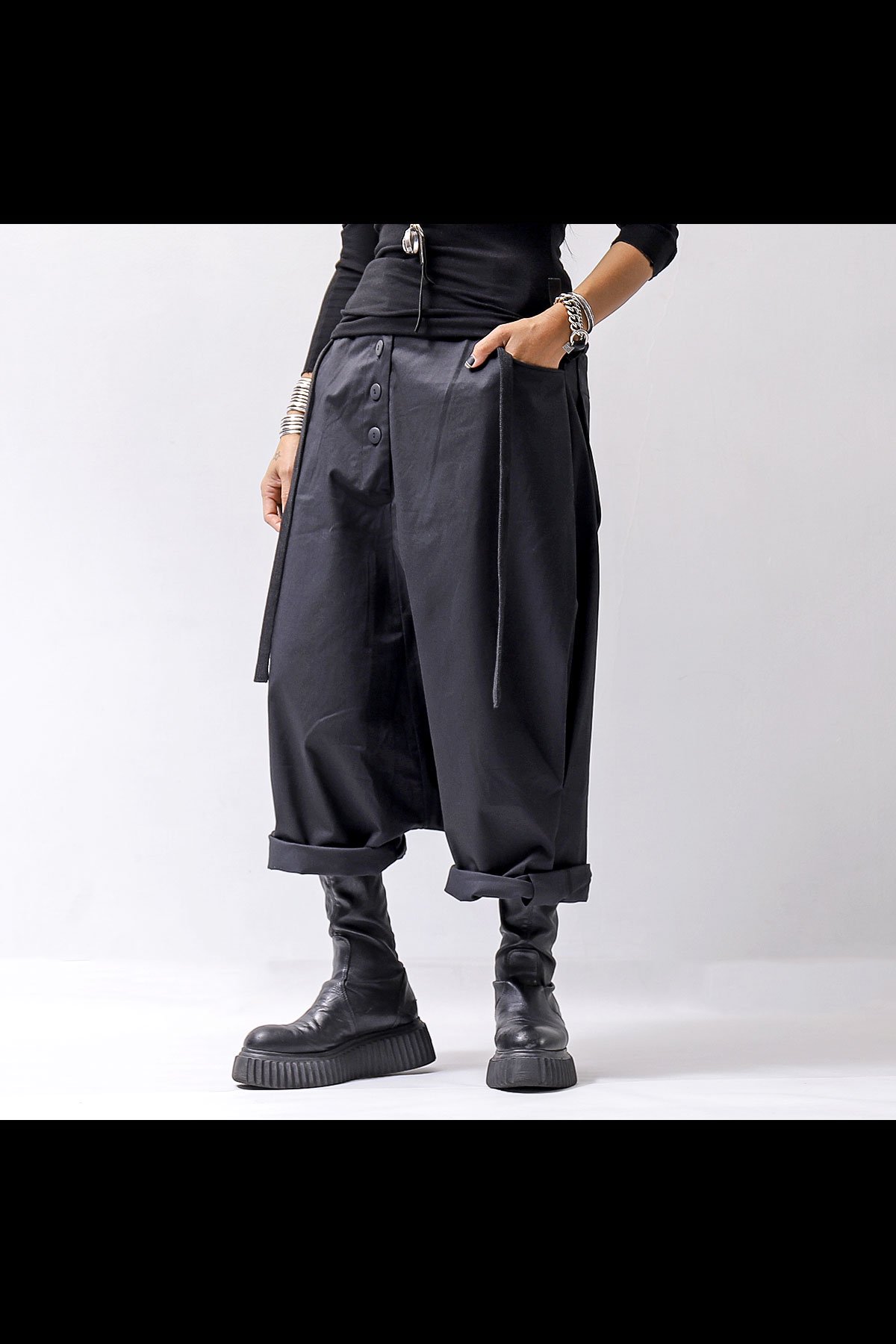 UNISEX BOX SARROUEL COTTON PANTS OGB1778_BLACK