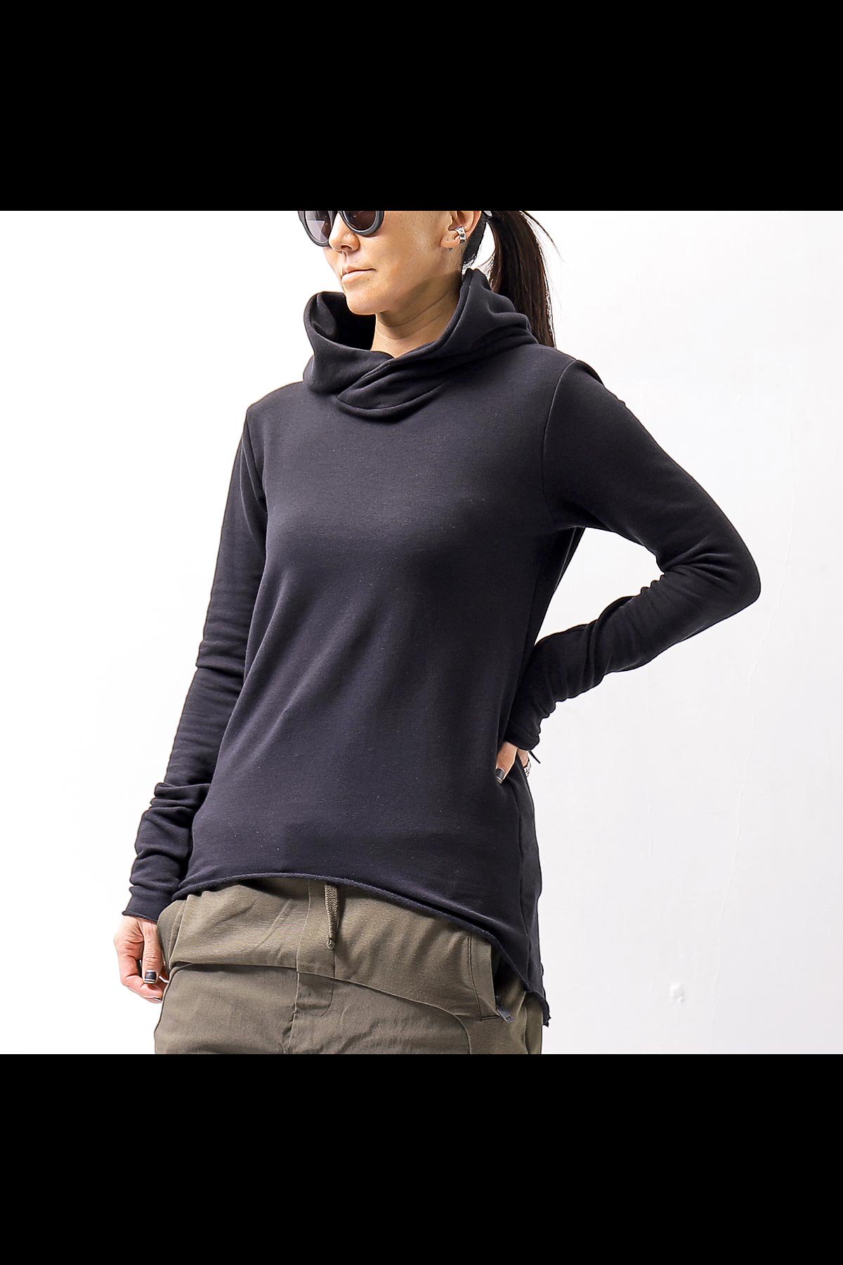 UNISEX SUPER STRETCH COTTON HOODIE TOP 150QK03_BLACK