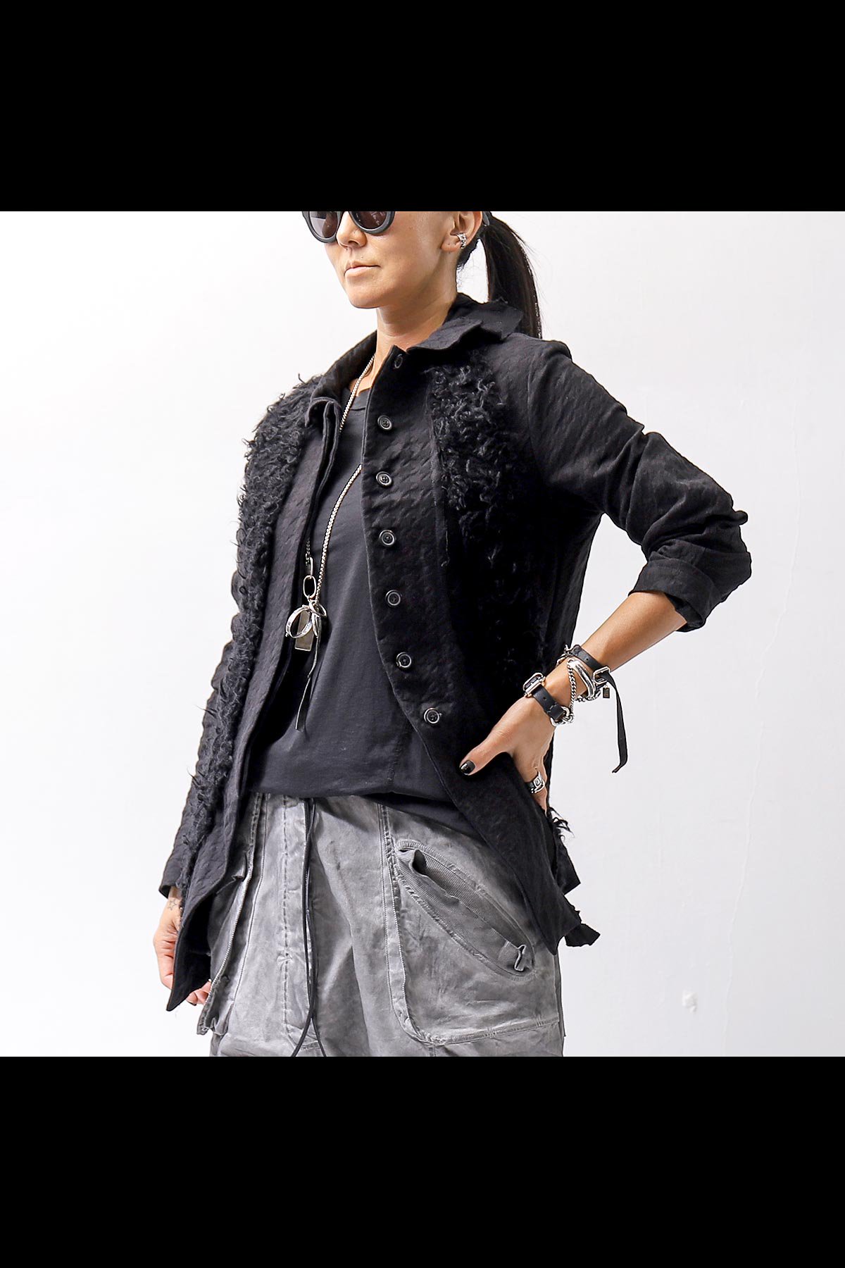 MIXED MATERIAL STRETCH JACKET 111 1107_BLACK