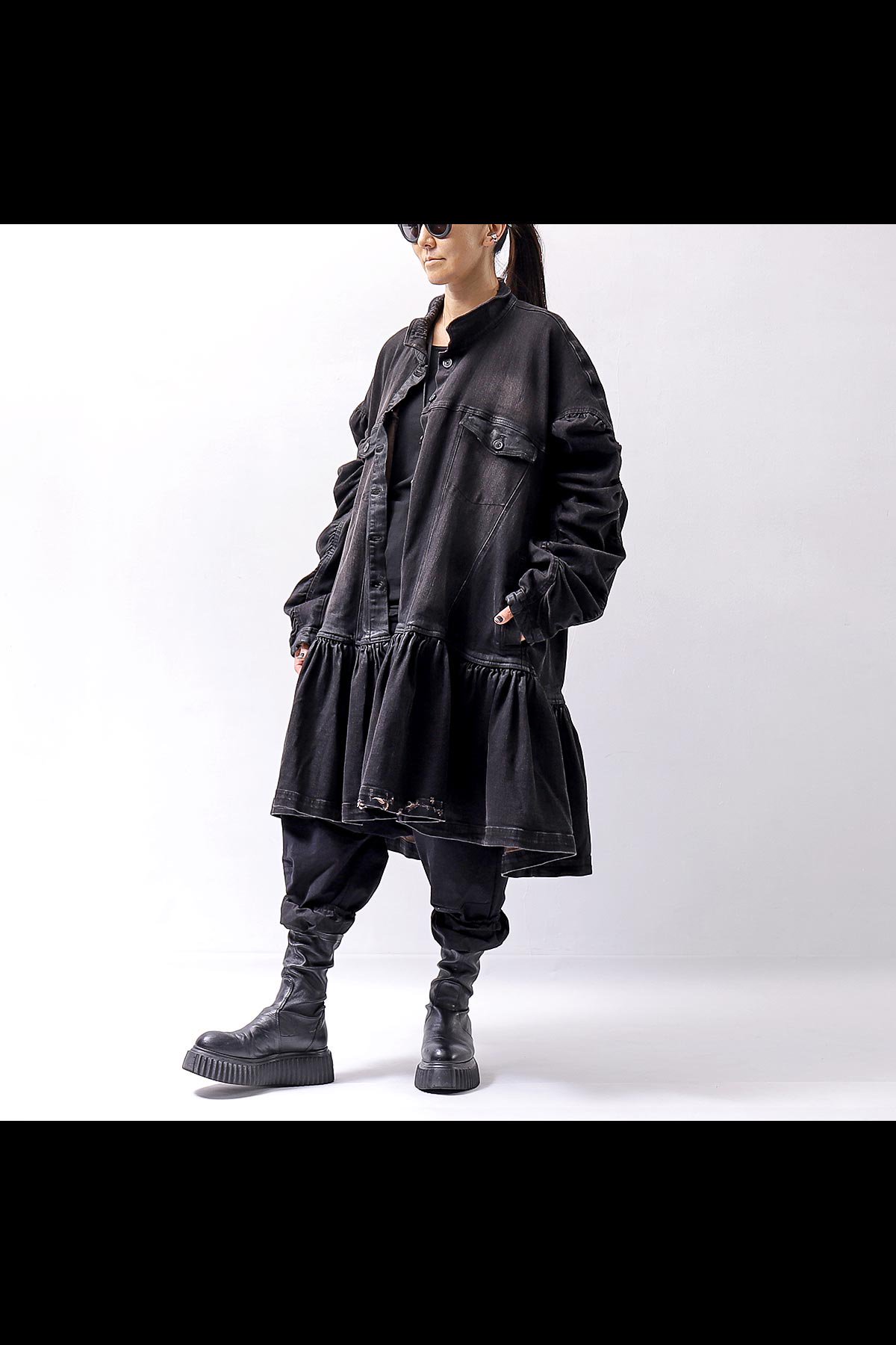 OVERSIZED STRETCH DENIM LONG BLOUSON 103 1211_BLACK