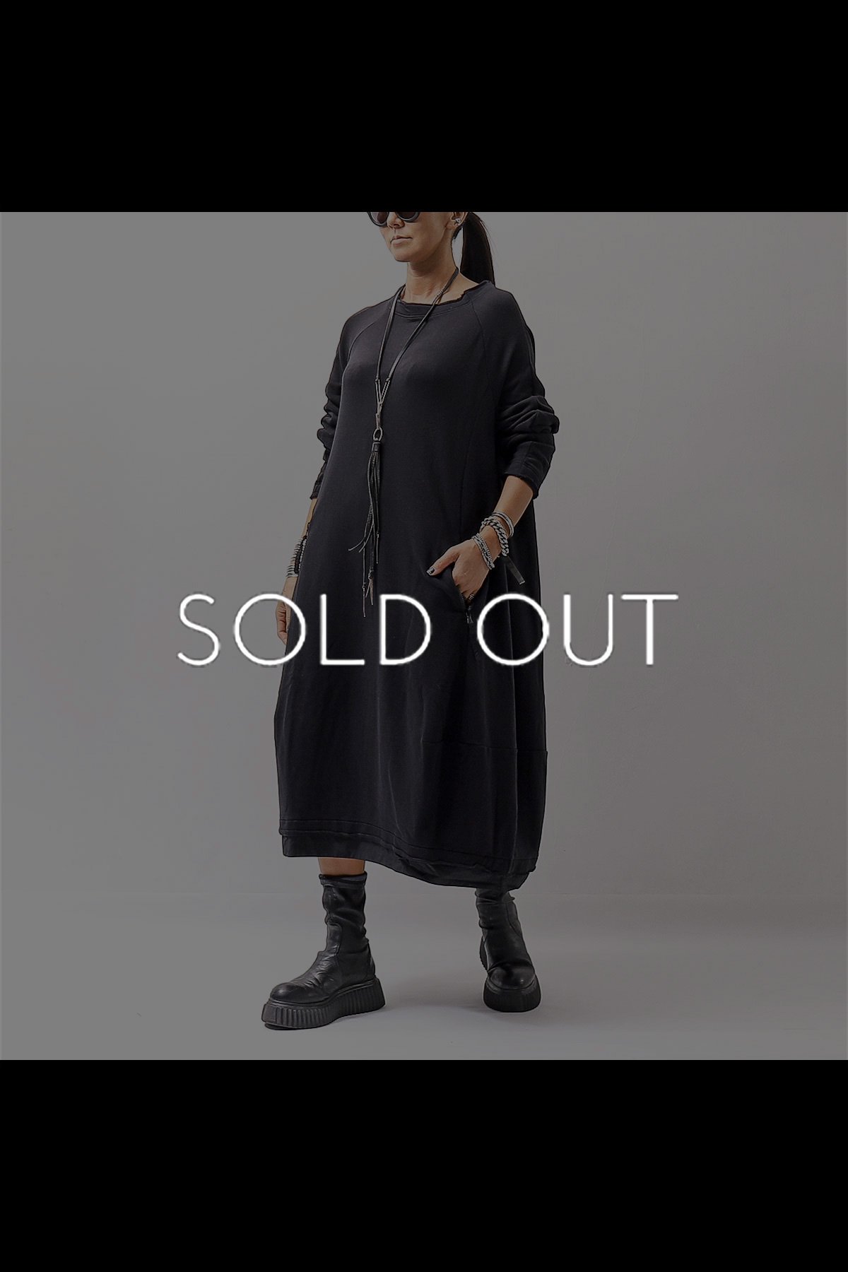 UNISEX OVERSIZED LIGHT SWEAT COCOON DRESS 351 0925_BLACK