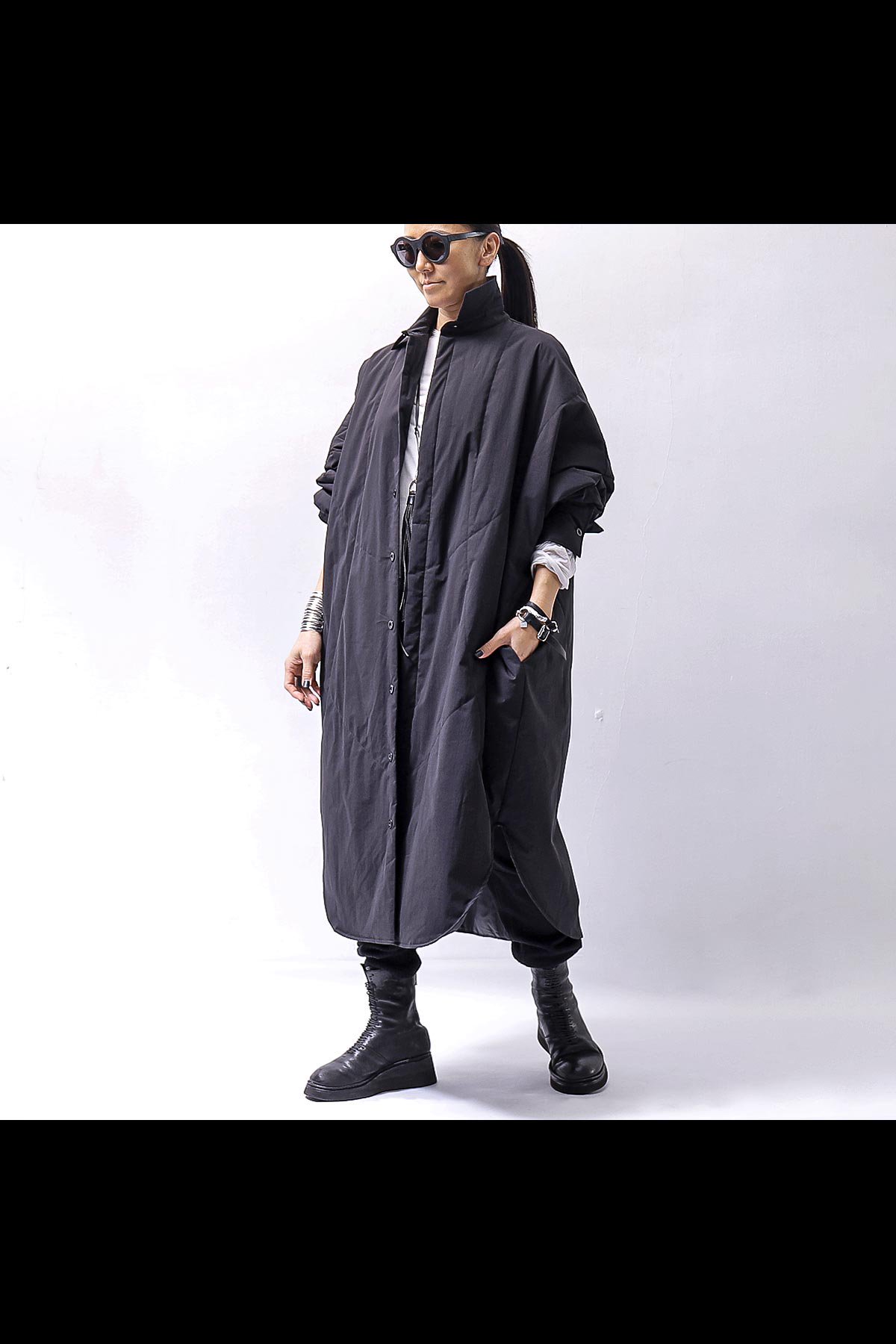 UNISEX OVERSIZED LIGHT PADDED LONG SHIRT SH1099_BLACK