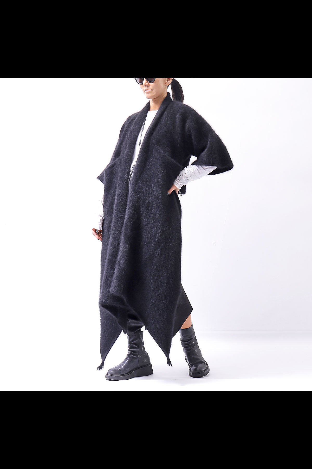 UNISEX RACCOON KNIT STOLE CARDIGAN RA1020_BLACK