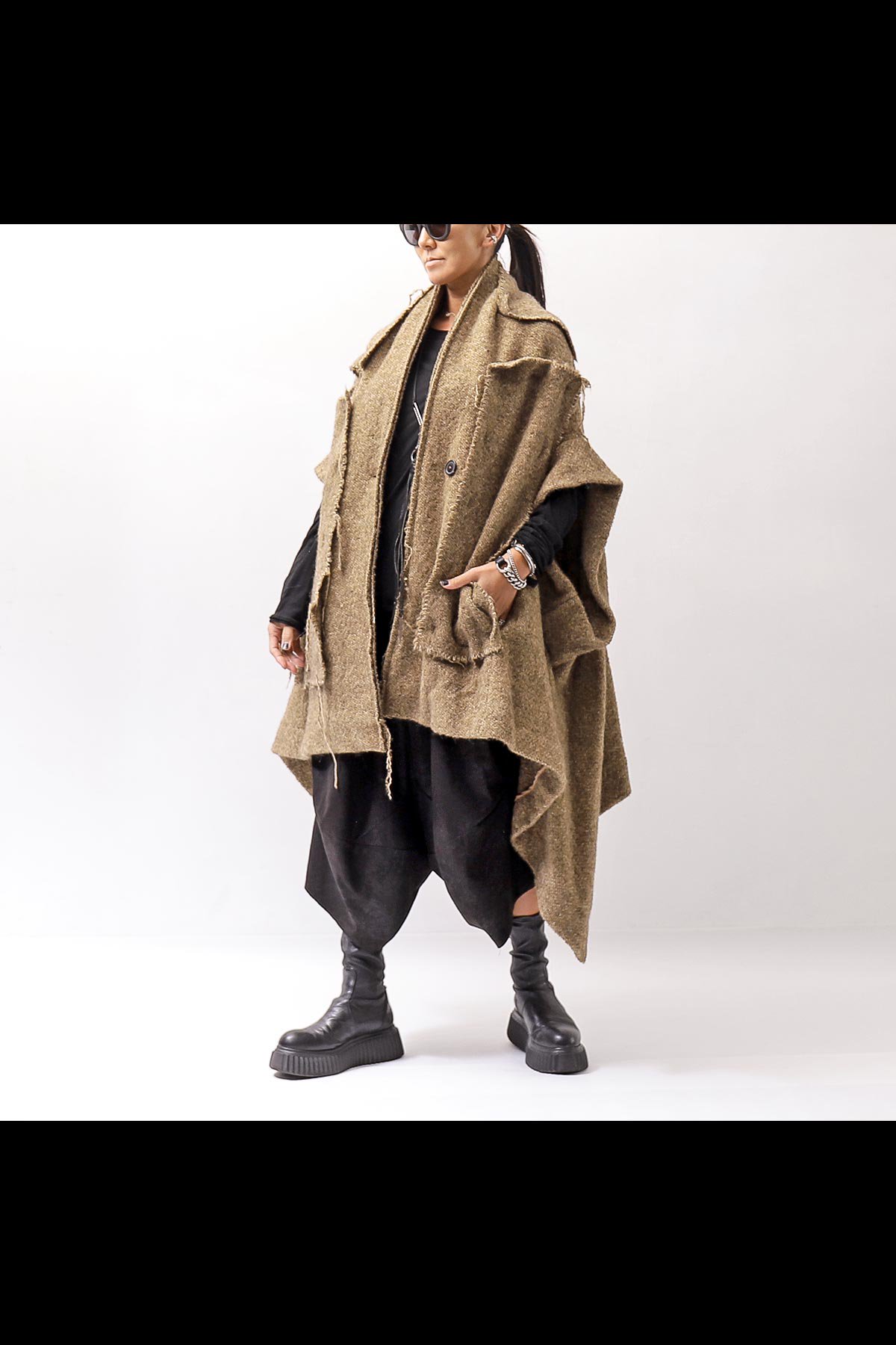 OVERSIZED PONCHO COAT 125 3910_CAMEL MEL