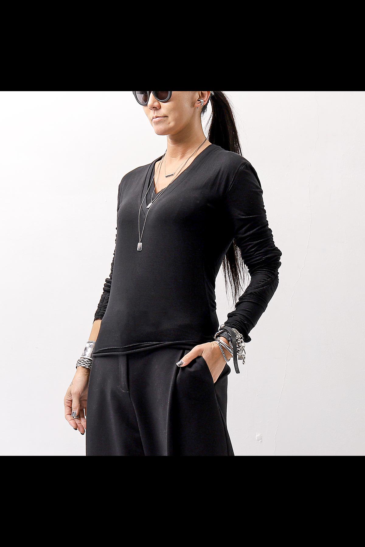 VISCOSE STRETCH SLIM FIT TOPS WTS557_BLACK