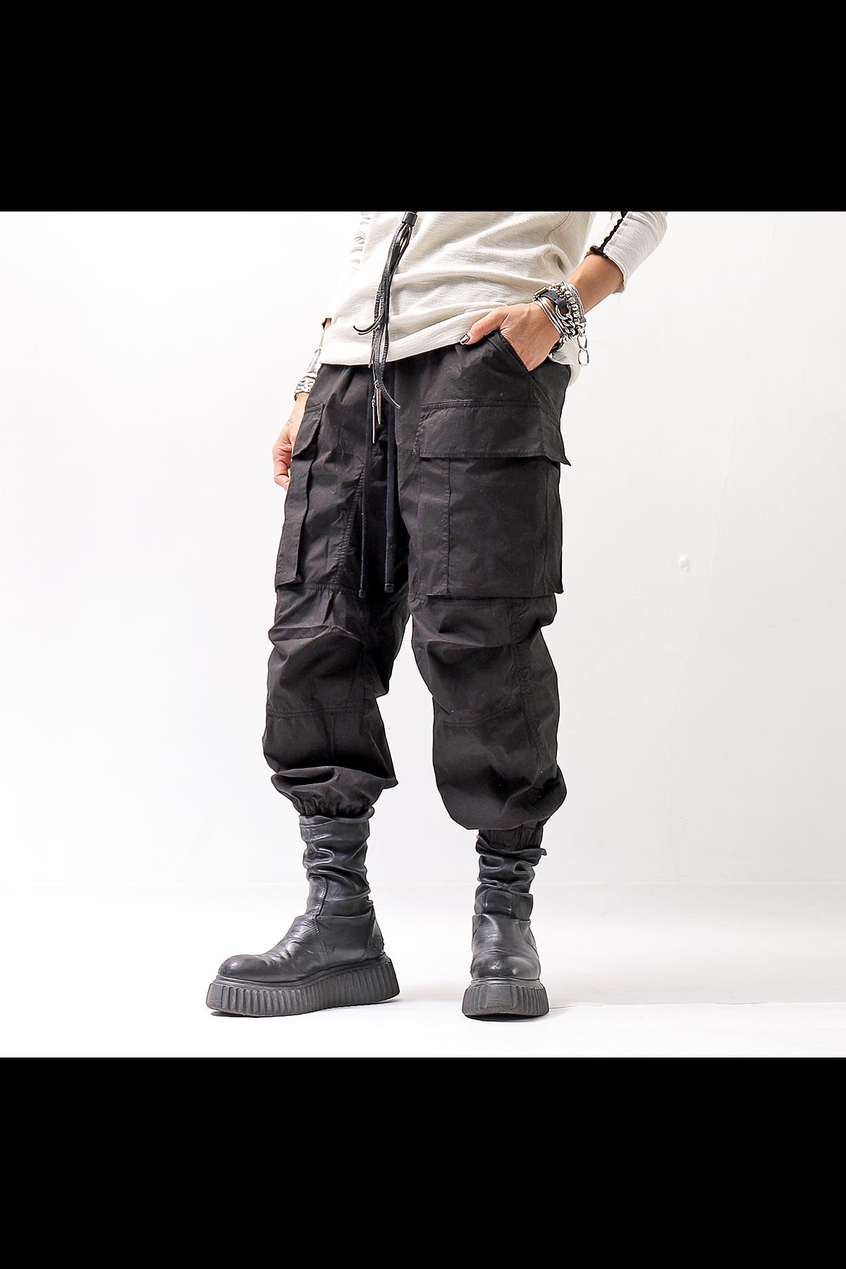 UNISEX COTTON CARGO RIB PANTS MP7_BLACK