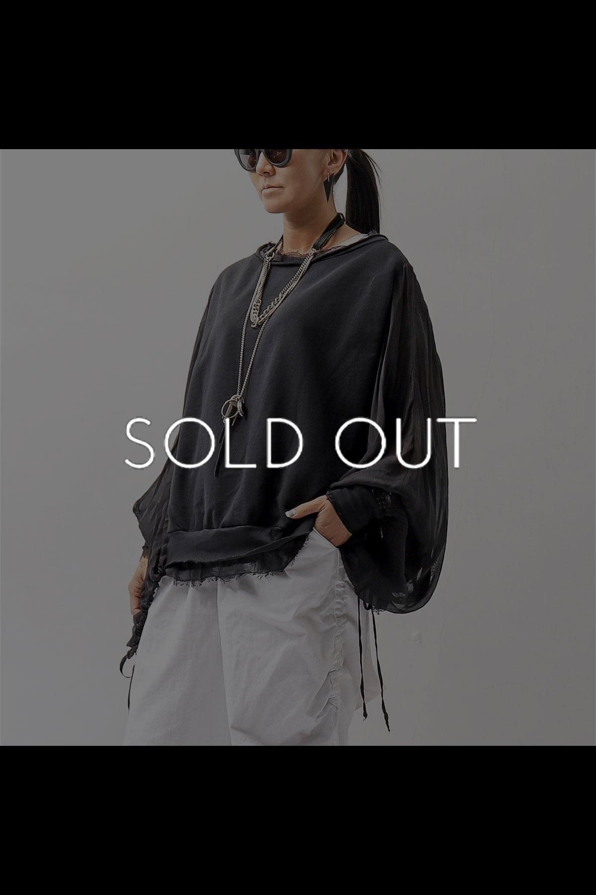 COTTON SWEAT & SILK CHIFFON SLEEVE TOP SM71_BLACK