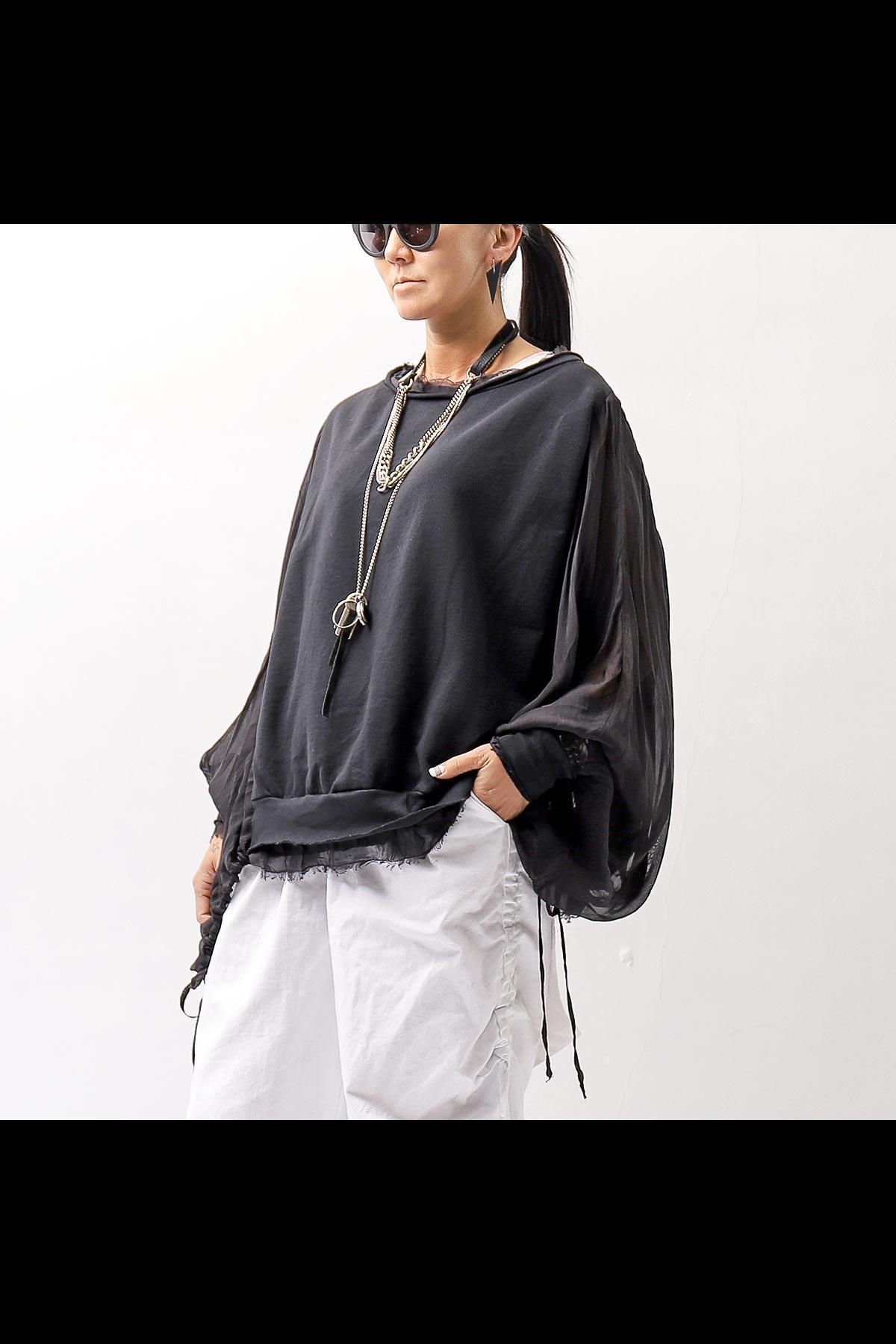 <img class='new_mark_img1' src='https://img.shop-pro.jp/img/new/icons8.gif' style='border:none;display:inline;margin:0px;padding:0px;width:auto;' />COTTON SWEAT & SILK CHIFFON SLEEVE TOP SM71_BLACK