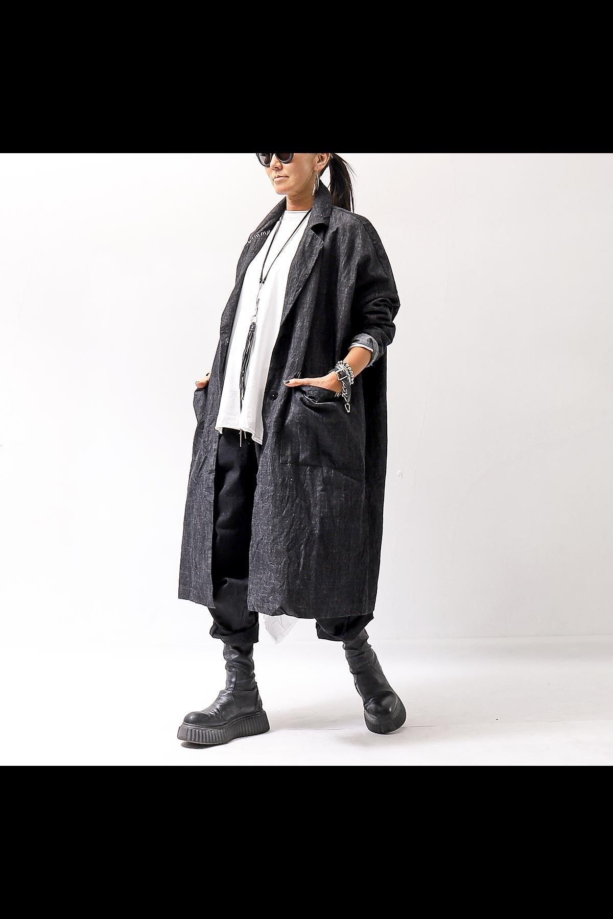 UNISEX OVERSIZED LONG CARDIGAN SHIRT CB1298_GRAPHITE BLACK