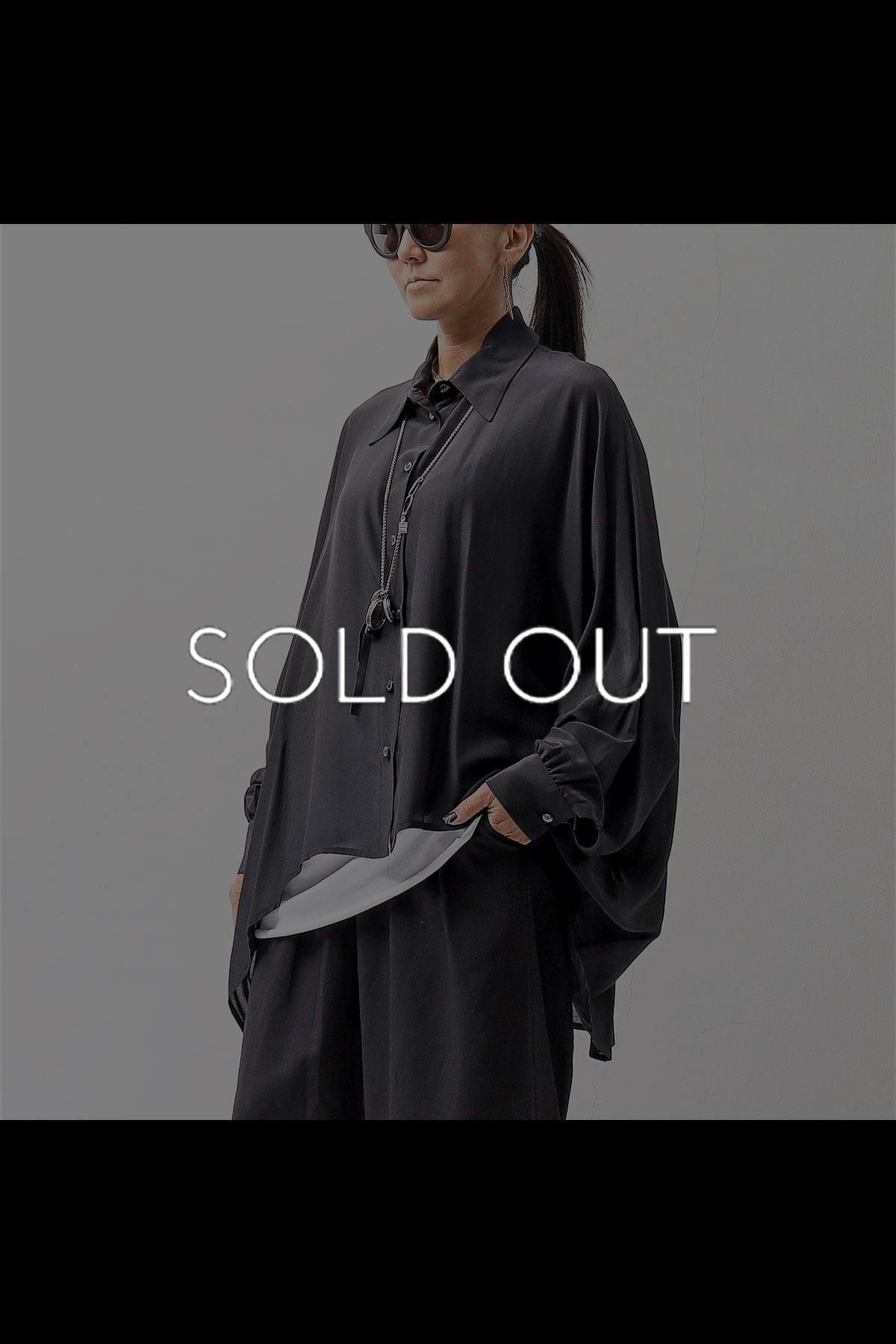 UNISEX OVERSIZED ASYMMETRY SILK SHIRT C139_BLACK
