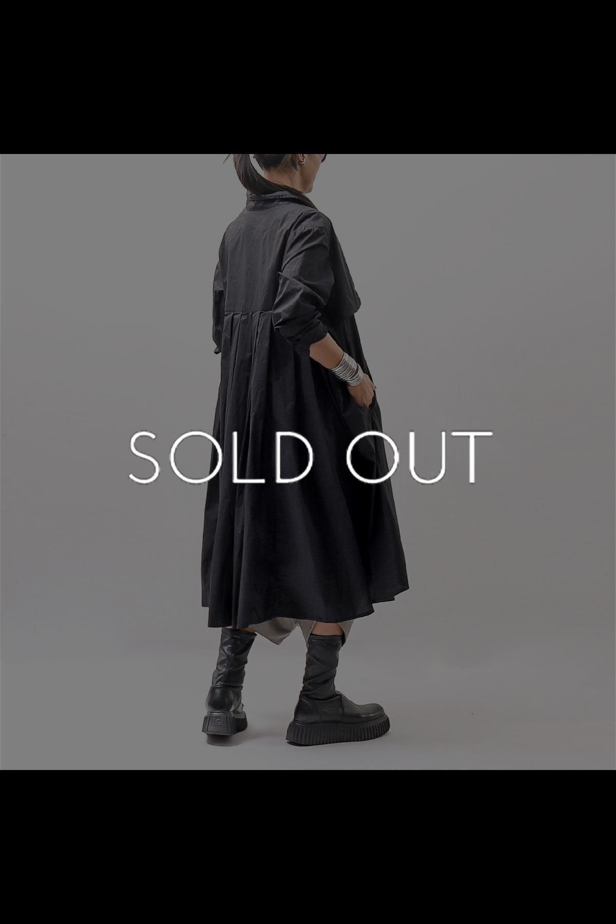 BACK WIDE PLEATED COTTON LONG SHIRT CARDIGAN 332 0912/PL_BLACK