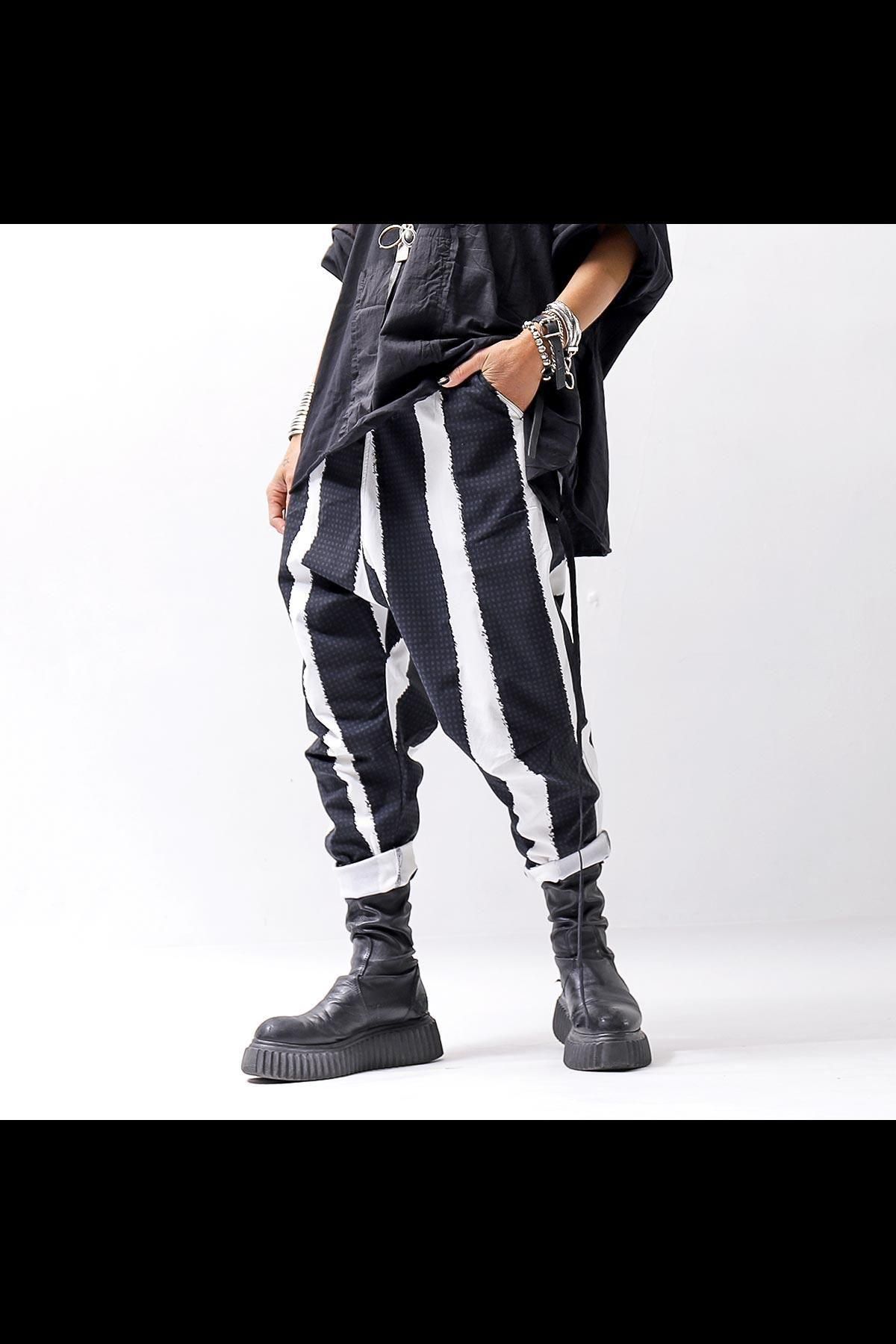 UNISEX STRIPE SUPER STRETCH COTTON PANTS 339 0111_BLACK PRINT