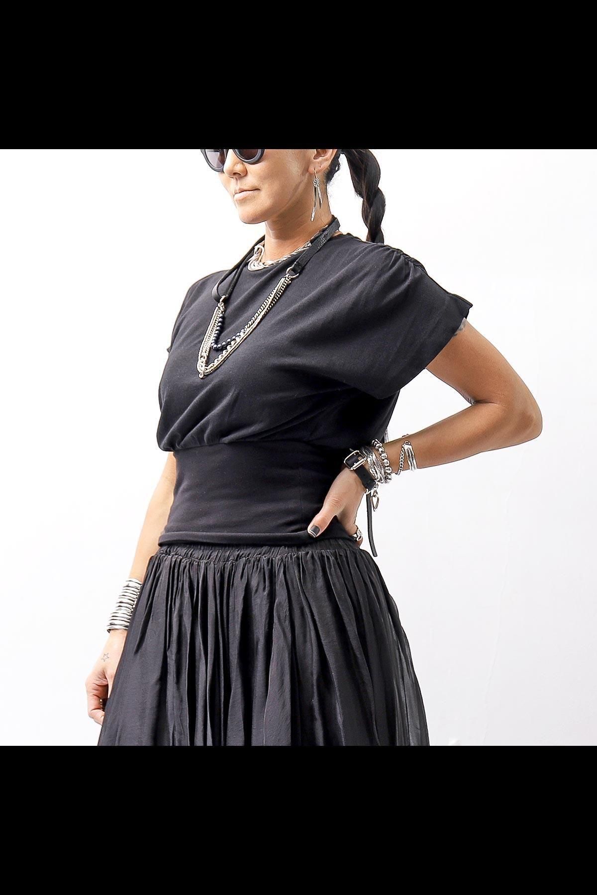 COTTON & MODAL FRENCH SLEEVE TOP WTS564_BLACK