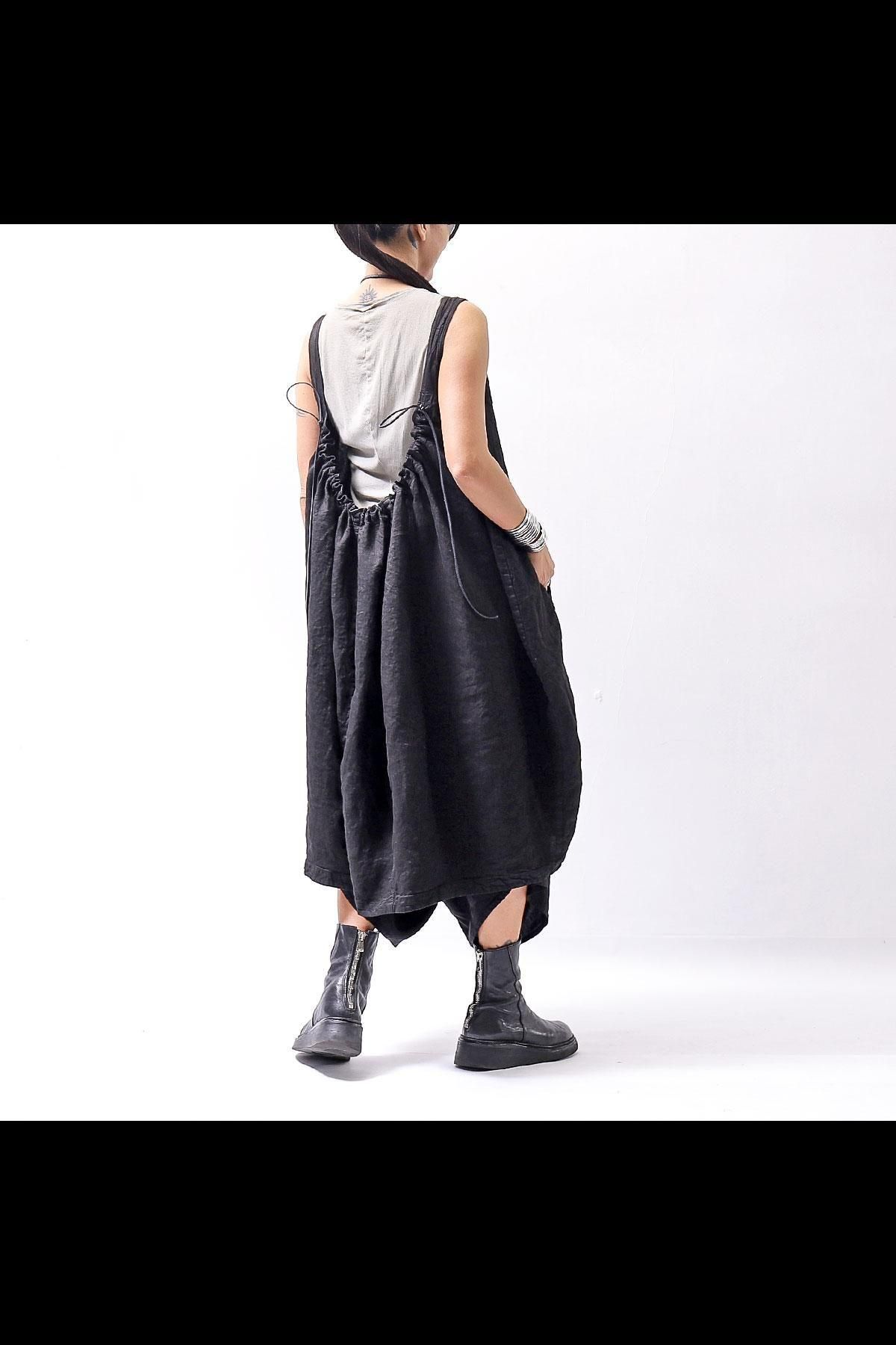 BACK OPEN COCOON LINEN DRESS 241 0917_BLACK
