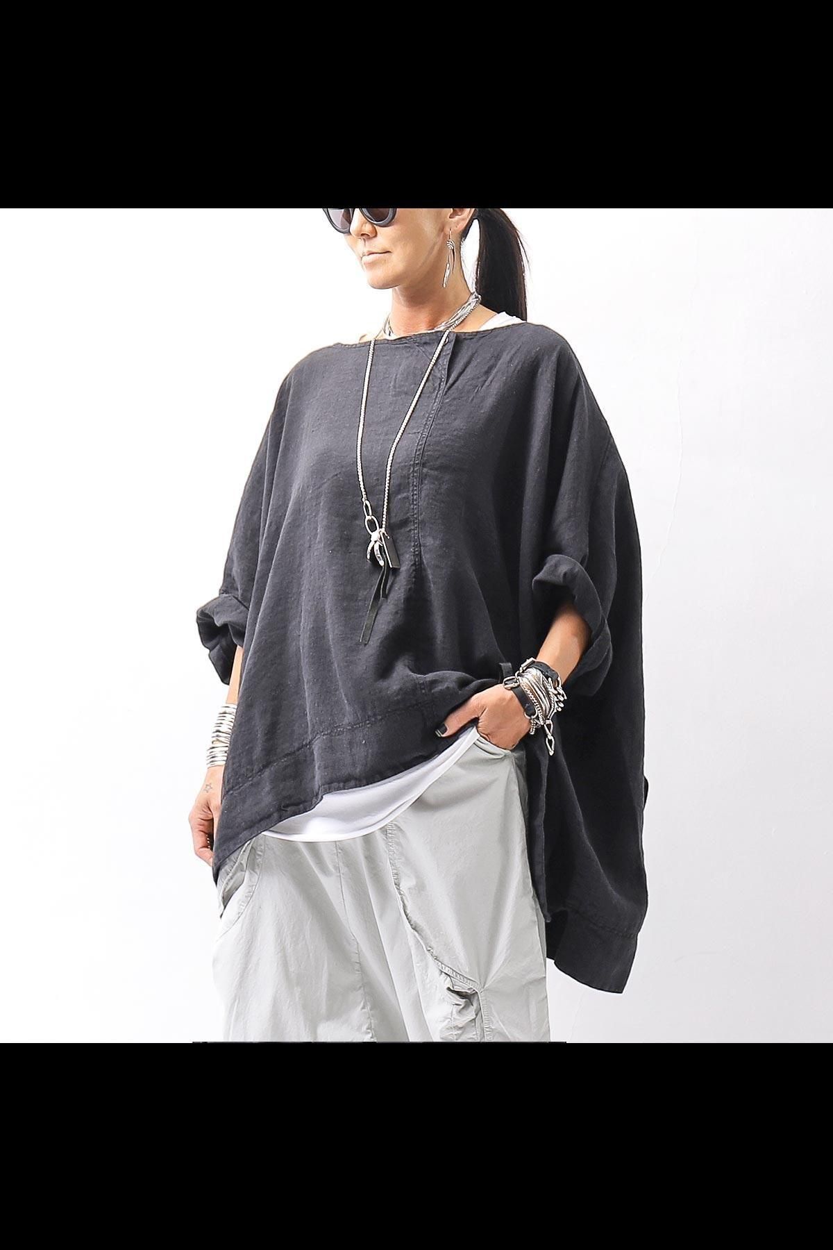 <img class='new_mark_img1' src='https://img.shop-pro.jp/img/new/icons8.gif' style='border:none;display:inline;margin:0px;padding:0px;width:auto;' />UNISEX OVERSIZED LINEN TOP 354 0506_BLACK