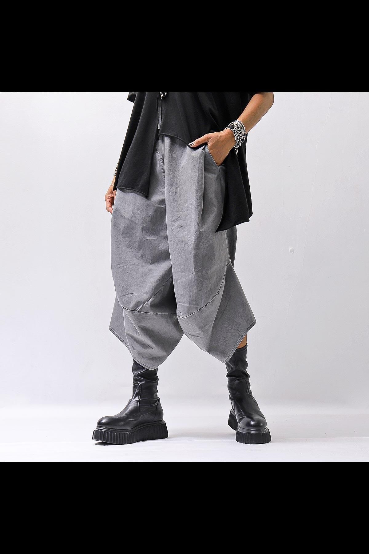 UNISEX ASYMMETRY COTTON PANTS 722CC_GREY WASH