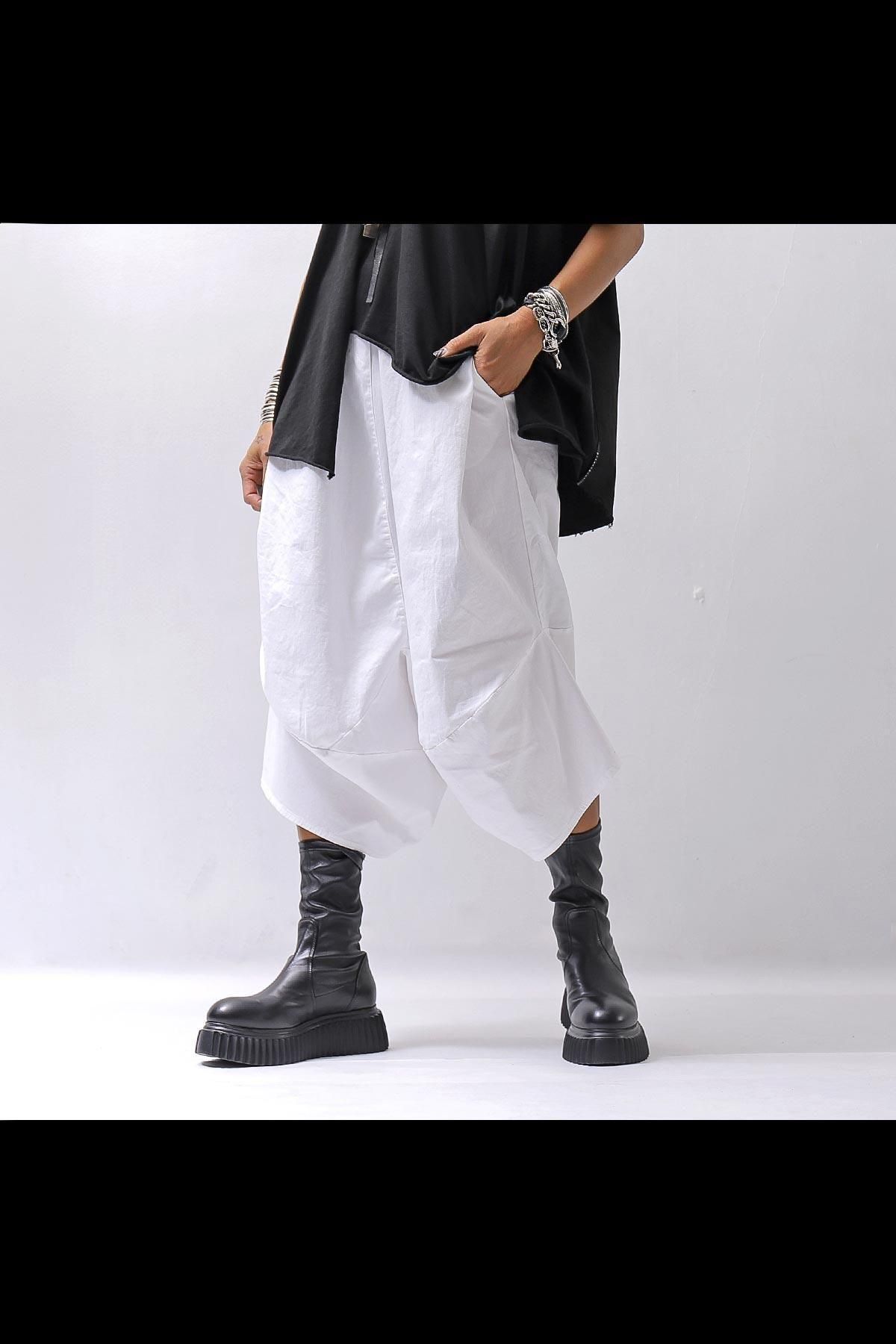 UNISEX ASYMMETRY COTTON PANTS 722CC_WHITE
