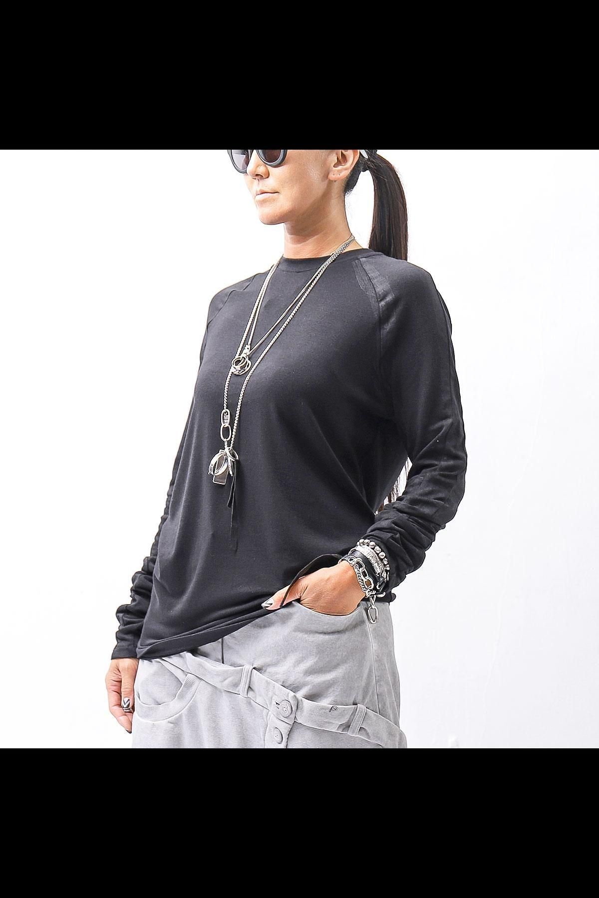 UNISEX COTTON MODAL PAINT LINE LONG SLEEVE TOP MTS907_BLACK