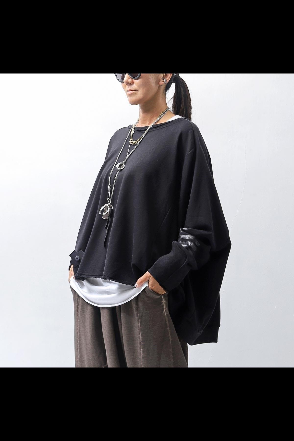 UNISEX COTTON SWEAT WIDE SHORT TOP PL8_BLACK