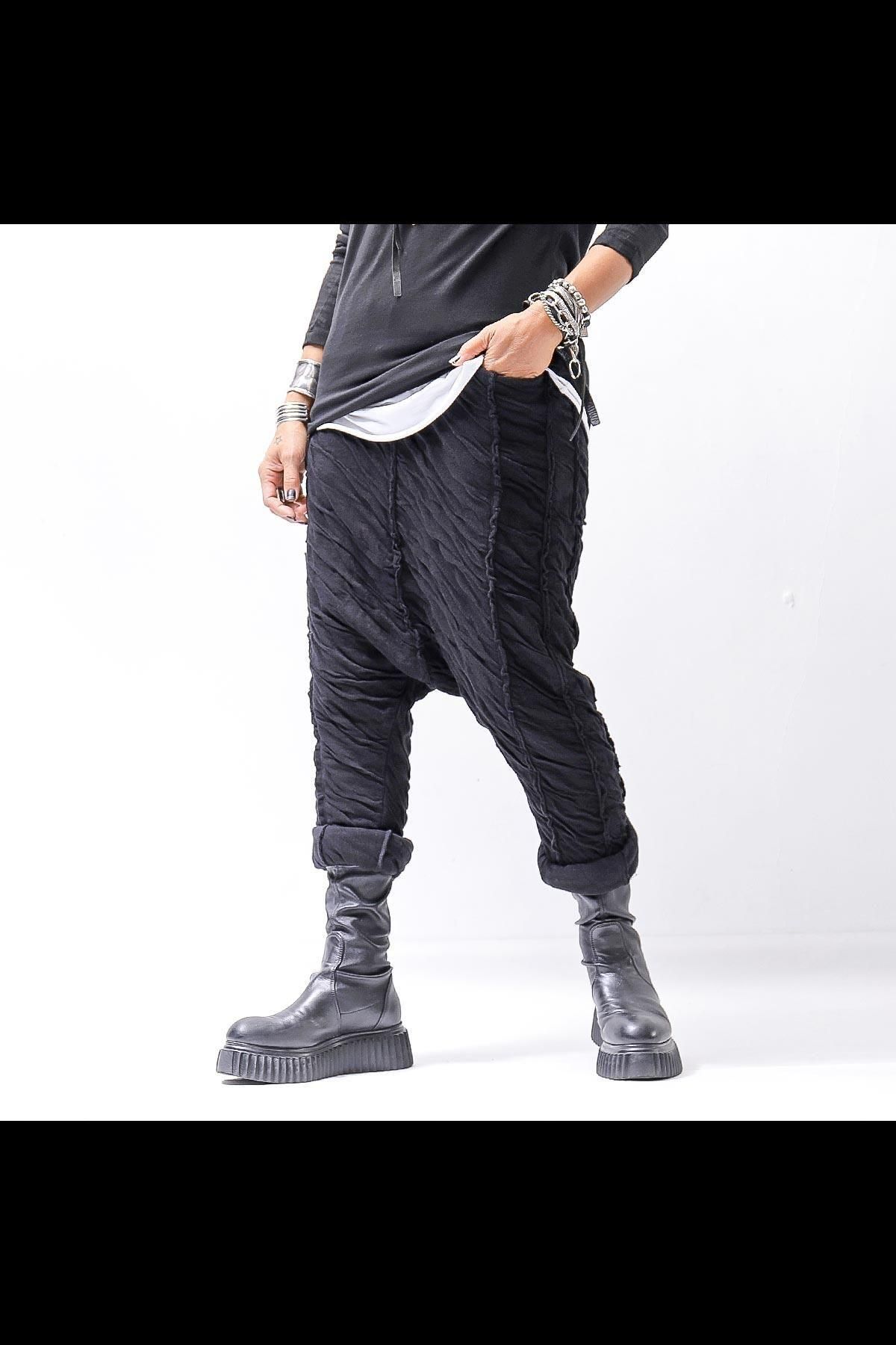 UNISEX CRINKLED SOFT COTTON PANTS RBB1972_BLACK