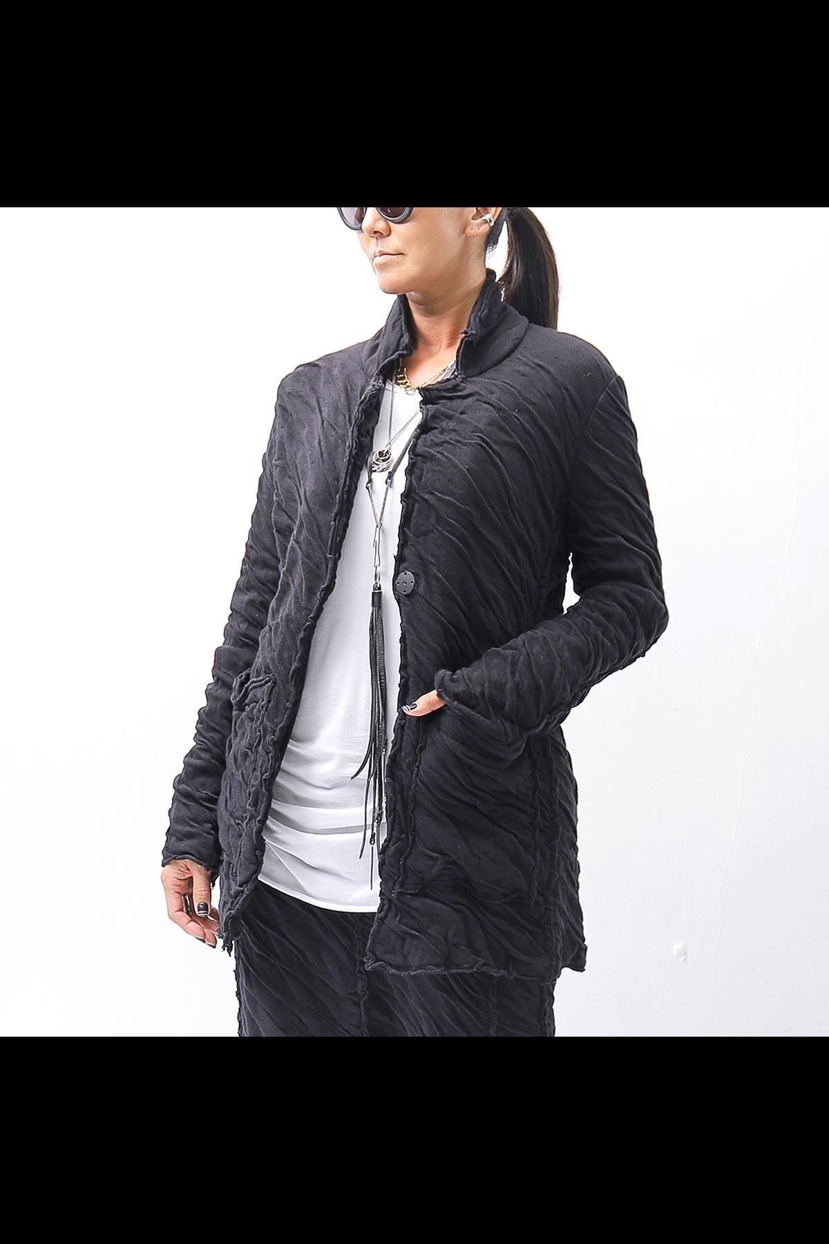 UNISEX CRINKLED SOFT COTTON CARDIGAN JACKET RBB1971_BLACK
