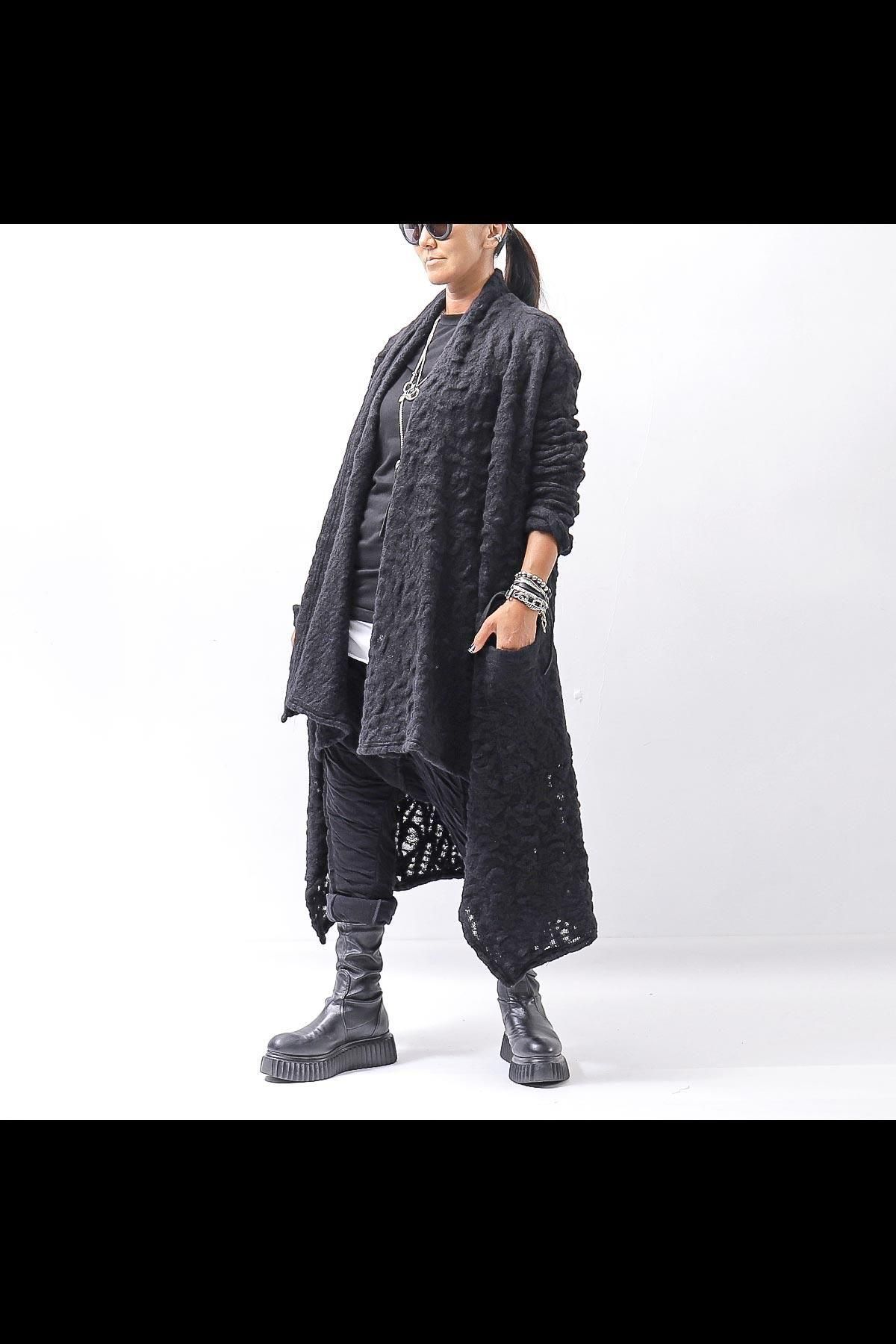 UNISEX JACQUARD LONG CARDIGAN MW159_BLACK