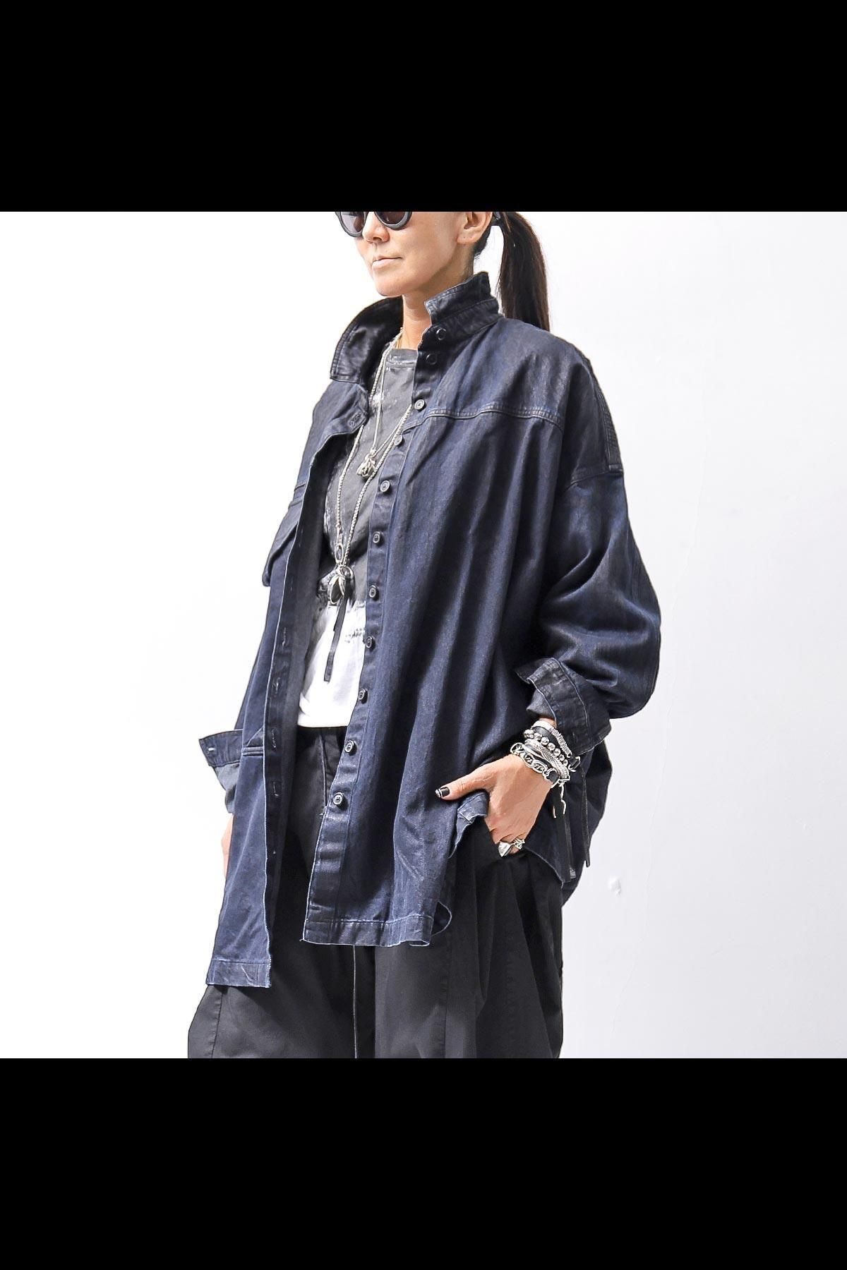 <img class='new_mark_img1' src='https://img.shop-pro.jp/img/new/icons8.gif' style='border:none;display:inline;margin:0px;padding:0px;width:auto;' />DENIM GLOSS OVER SIZED SHIRT 203_INDIGO BLACK GLOSS