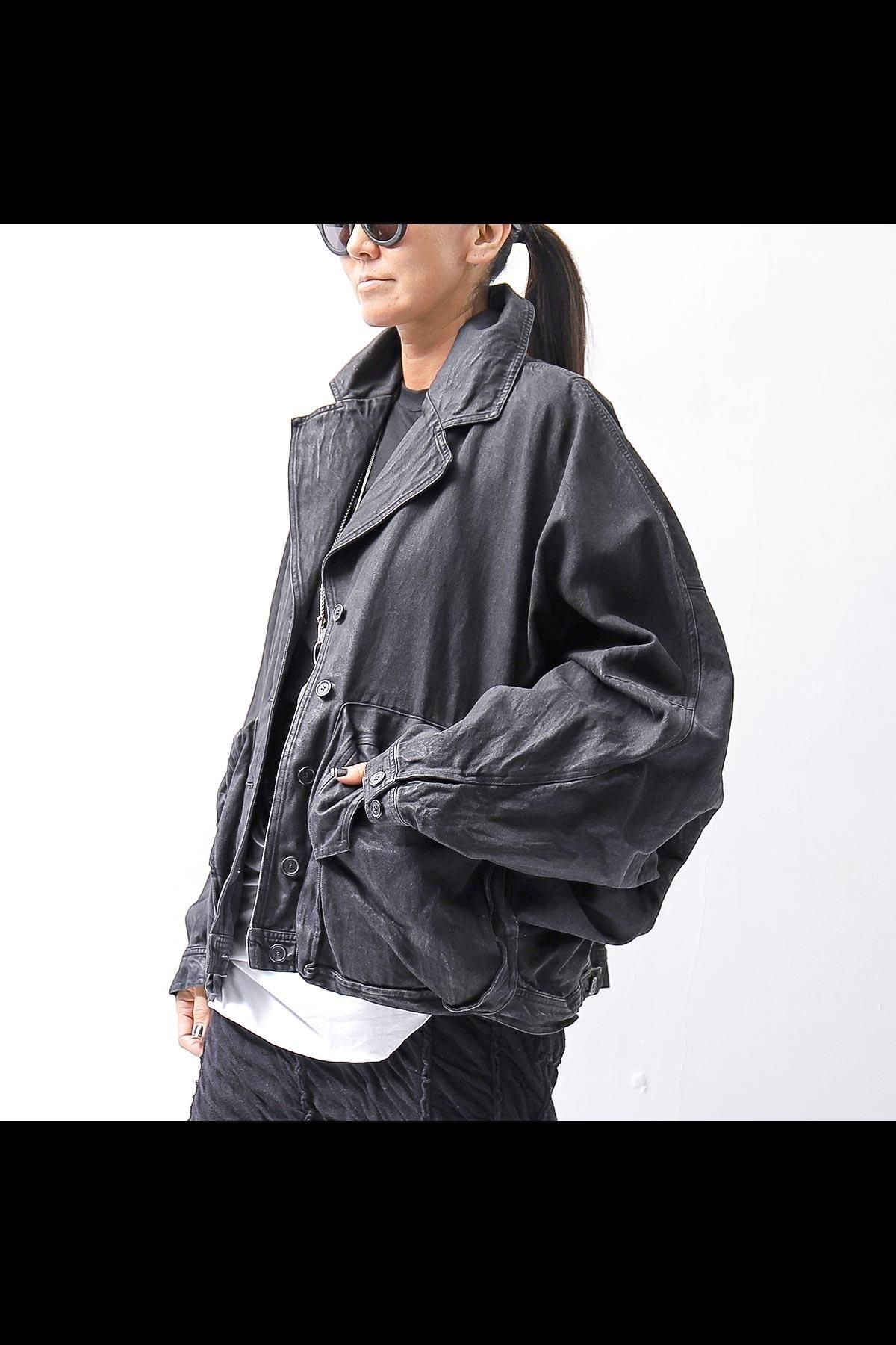 <img class='new_mark_img1' src='https://img.shop-pro.jp/img/new/icons8.gif' style='border:none;display:inline;margin:0px;padding:0px;width:auto;' />DENIM GLOSS DOLMAN SLEEVE JACKET 103_BLACK GLOSS