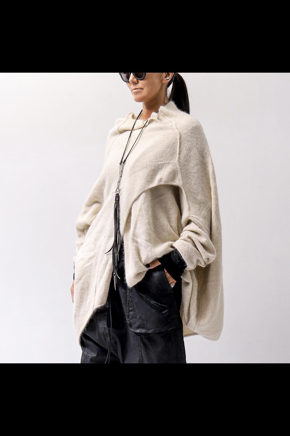 UNISEX RACCOON FRONT FLAP KNIT 141 0703_BONE MEL