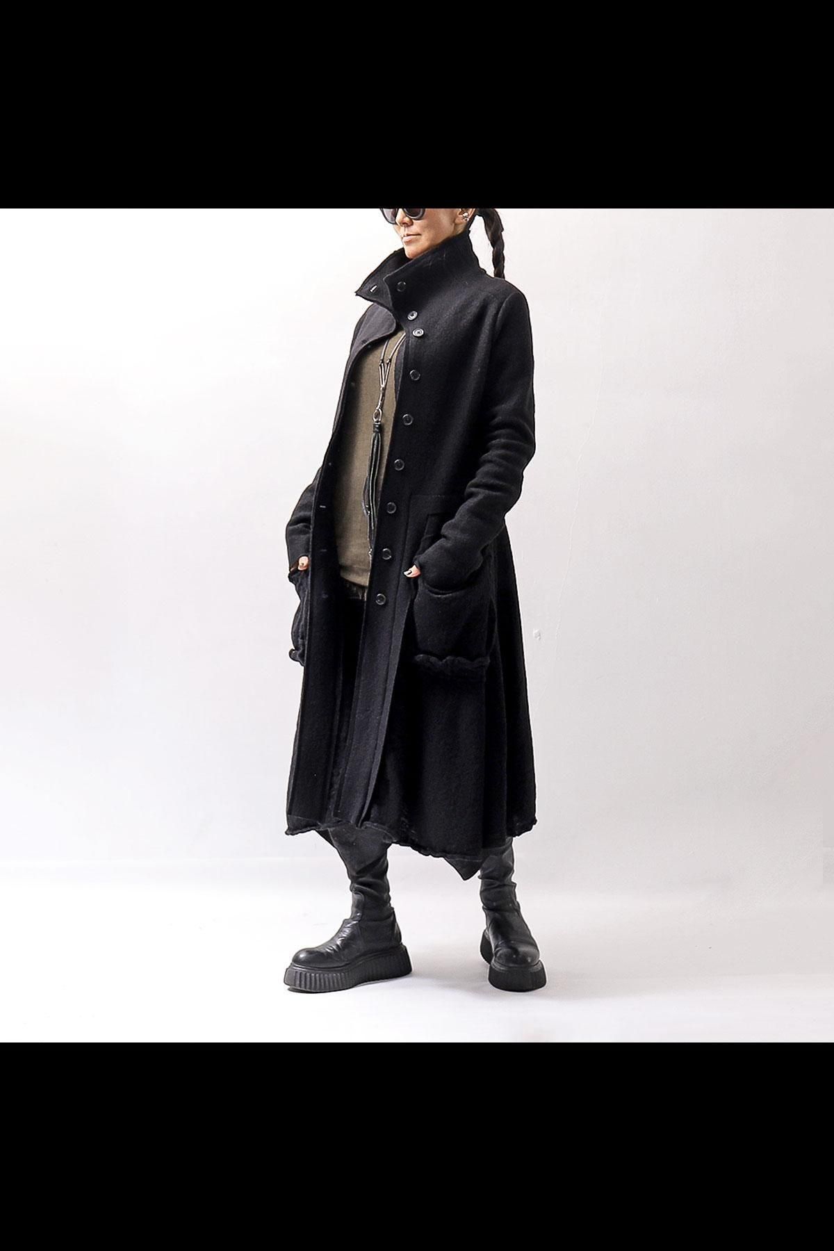BOILED WOOL & SOFT WOOL KNIT CARDIGAN COAT 388 1203_BLACK