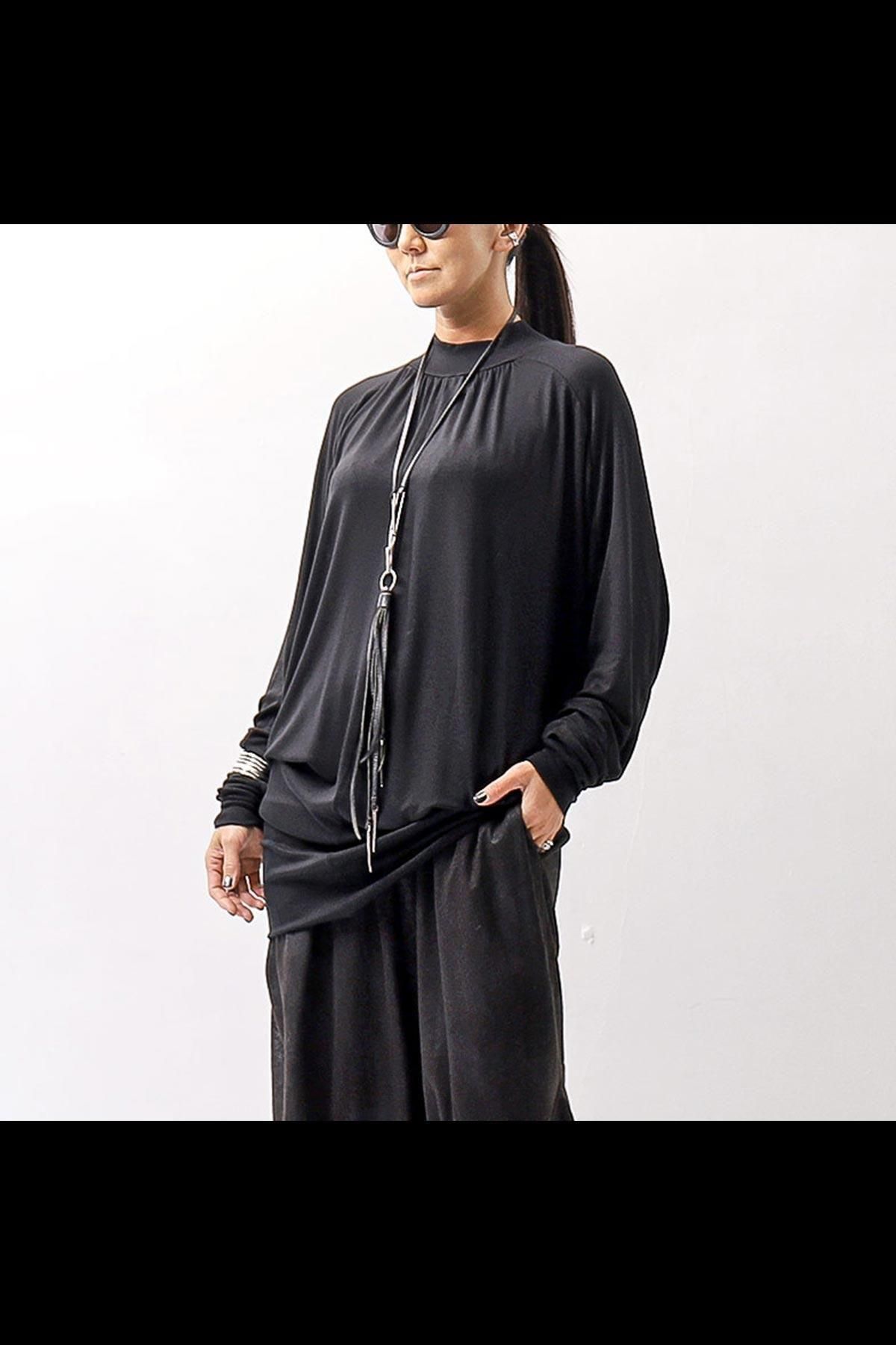 STAND NECK STRETCH TOPS-DRESS WD26_BLACK