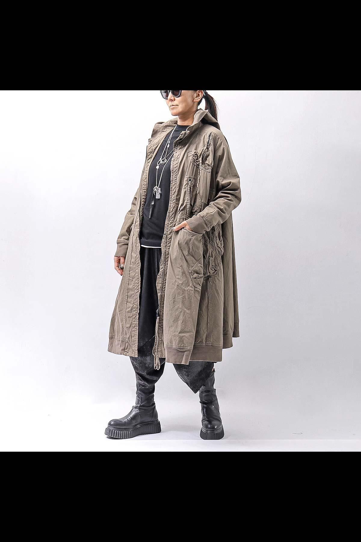 UNISEX ZIPED POCKETSHOOD LONG COAT 260 1208_DUNE