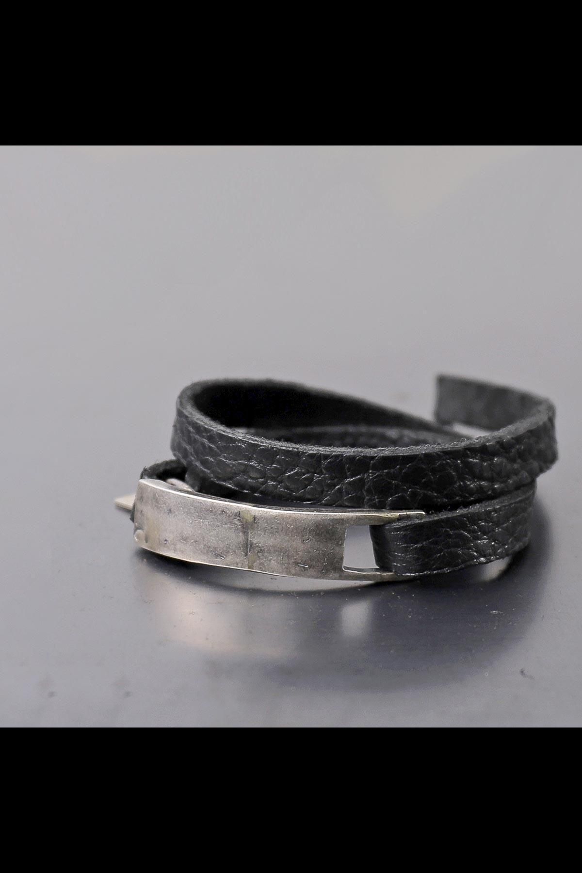 SILVER PLATE & LEATHER BANGLE_BR503