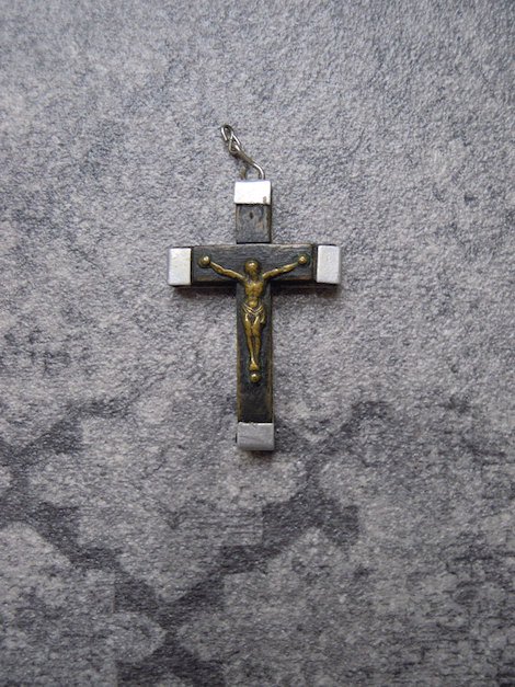 イタリア製 アンティークロザリオトップ 木製 十字架  ”ダークブラウン”