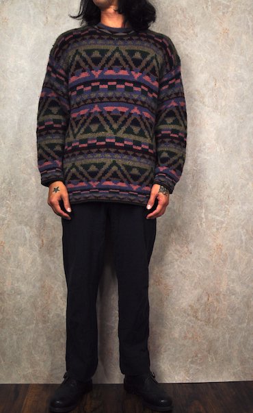 ニュージーランド製 メリノウール×モヘア ネイティブ柄セーター