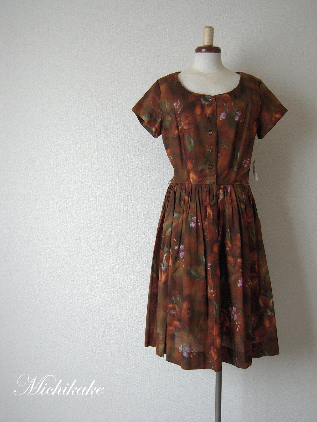 1960's【デッドストック】水彩花柄ヴィンテージワンピースドレス 