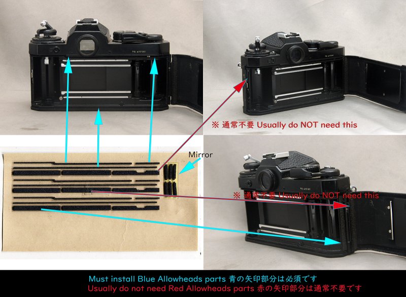 Nikon FE用裏蓋モルト貼り替えキット   Aki Asahi Custom Camera Coverings
