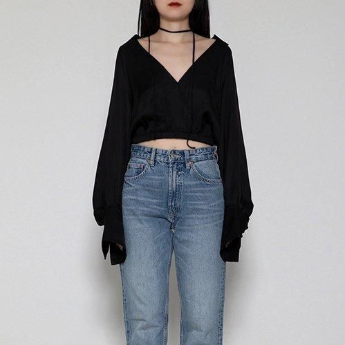determ; collagen satin open back blouse トップス