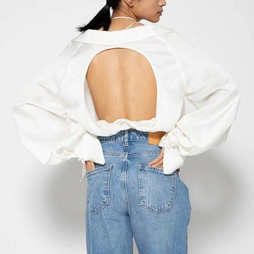 determ; デターム Collagen Satin Open Back Blouse | Levre