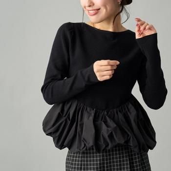 CELFORD セルフォード フリル ペプラム カットソー フリル Ｖネック 黒 CELFORD（セルフォード）の「フリルペプラムカットソー（Tシャツ