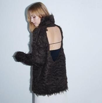 determ; Open-Back Shaggy Turtleneck Knit