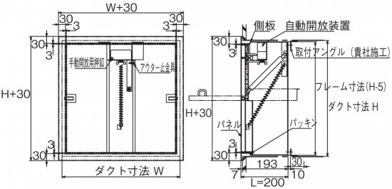 排煙口パネル式：手動復帰型 HPH200A 500H - アナハイム 厨房設備ネット販売事業部 インボイス登録番号T1370001024332