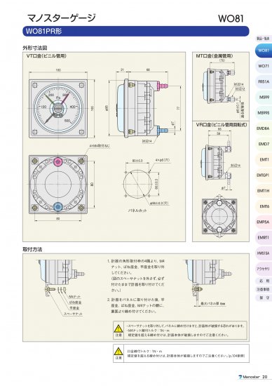 マノスター ＷＯ８１ パネル角形 １ｋＰａ ( WO81PRN1E ) （株）山本