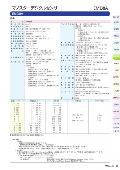 マノスターデジタルセンサ EMD8A(比較出力：NPNトランジスタ、アナログ