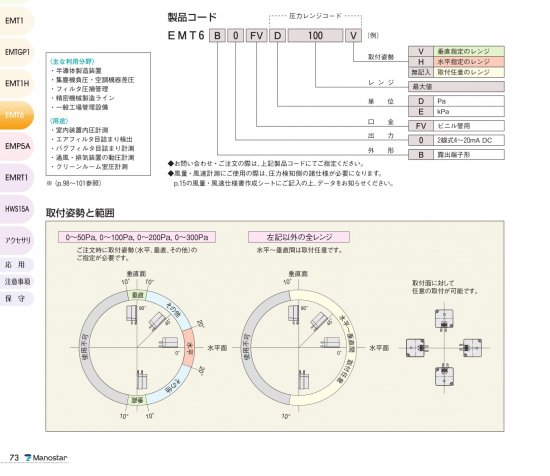 マノスタートランスミッタ EMT6(垂直取付) 小型微差圧伝送器 受注生産品 - アナハイム 厨房設備ネット販売事業部  インボイス登録番号T1370001024332